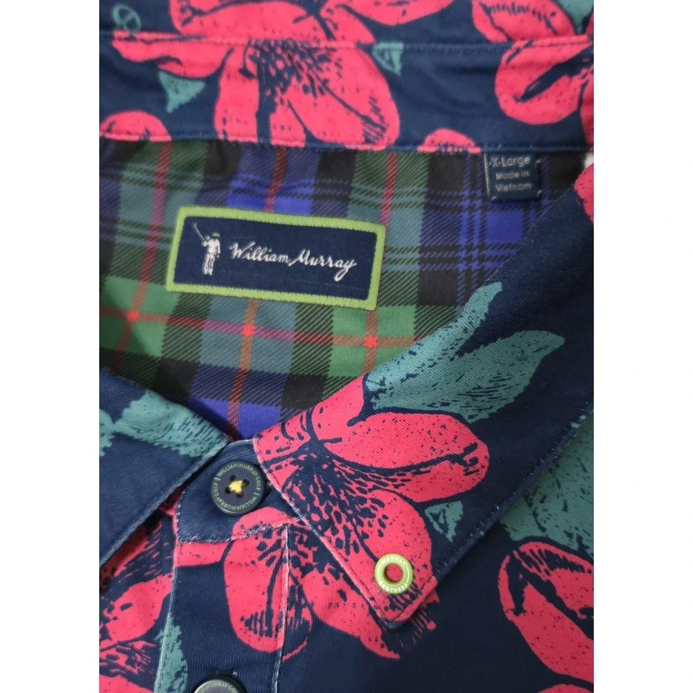 William Murray Shirt Mens Floral Geometric All Over Print Golf Polo XL Preppy - Picture 5 of 9